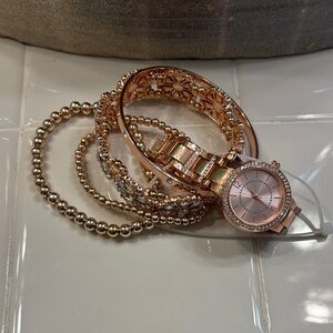 Elegant Rose Gold Watch and Bracelet Set